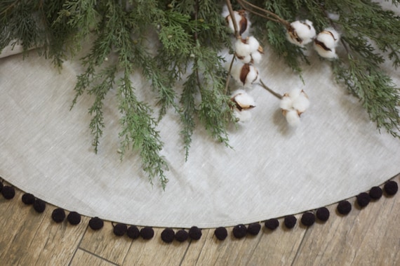 christmas tree skirt natural linen black pom by christmas tree skirt natural linen black pom by