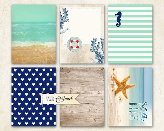 Journal Cards - Sea LIFE - Project Life - digital collage sheet - set of 6 cards - Printable Download