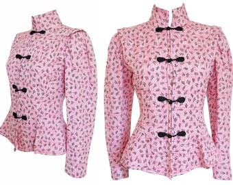 Emanuel Ungaro Vintage Peplum Jacket Blazer Baby Pink Stand-Up Collar Asia Style US Size 4 XS