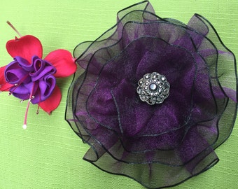 Purple Flower Brooch, Plum Brooch, Eggplant Brooch, Magnetic Brooch, Magnetic Jewelry