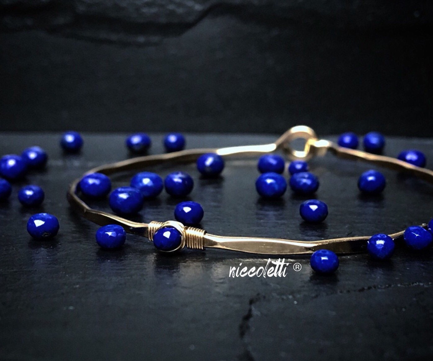 Lapis Lazuli Bracelet / Blue Lapis Bangle / Thin Gold Stacking Bangles / Alternate September Birthstone / Gift for Mom / Bridesmaid Bangles