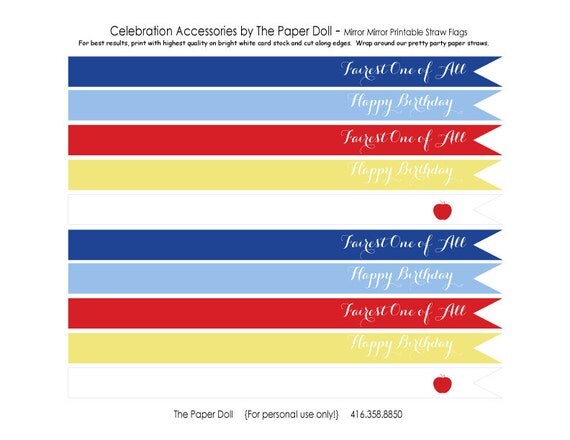 Sweet Snow White Printable Straw Flags : Printable Party Designs by The Paper Doll Il_570xn