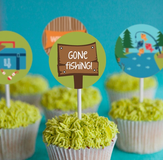 Gone Fishing Party Cupcake Toppers Fishing Cupcake Toppers