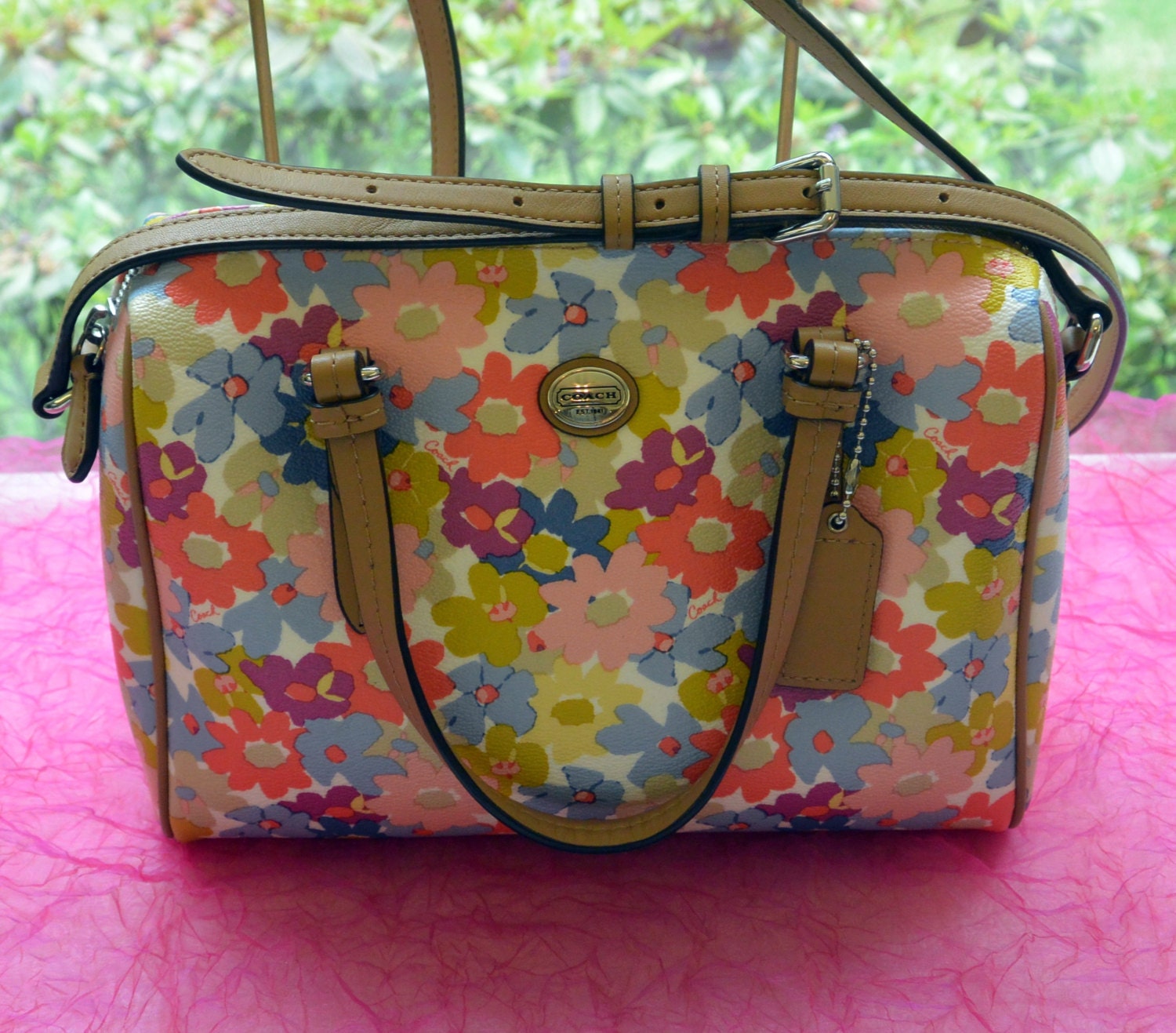 Vintage Coach Purse Colorful Floral Beautiful Leather