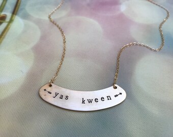 Broad City Inspired Yas Kween Necklace, Yas Queen Necklace, Brass Name Plate Queen Necklace