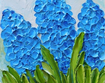 Blue Hyacinth Oil Impasto Painting, Floral Painting, Spring Hyacinth Bulbs