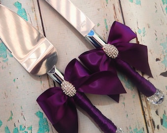 Your Color , Wedding Cake Serving Set , Plum Wedding knife set ,Wedding Cake Knife Set ,Cake Cutting Set , Set for Weddings