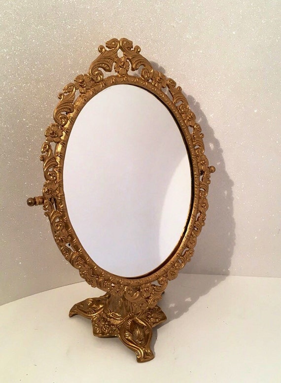 Victorian Style Vanity Mirror Pedestal Hand Painted Gold Leaf