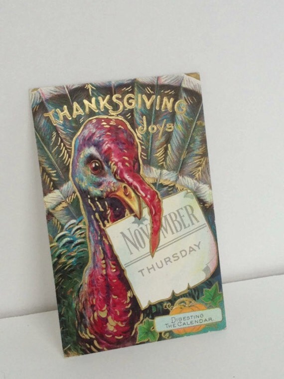 Vintage Thanksgiving Postcard -  Turkey Chromo Lithographic 1910 Series no 4 - Vintage Ephemera - Thanksgiving Vintage