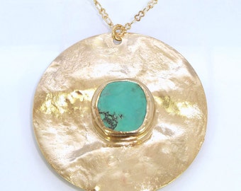 Turquoise Necklace Pendant,Mom, Bohemian Jewelry,Turquoise Gold Pendant,Turquoise Jewelry, Long Gold Necklace,Gemstone Pendant, Inbal Mishan