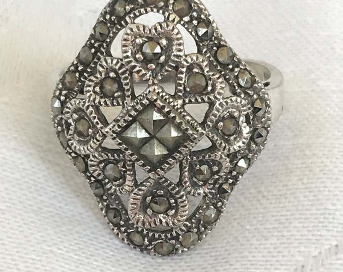 Art Deco Ring, Sterling Marcasite Ring, Openwork Design, Vintage Art Deco Jewelry