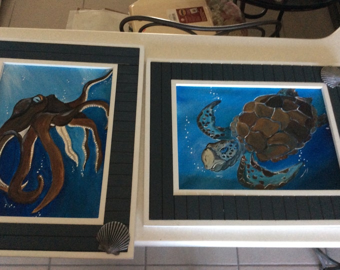 Octopus Painting in a solid wood frame