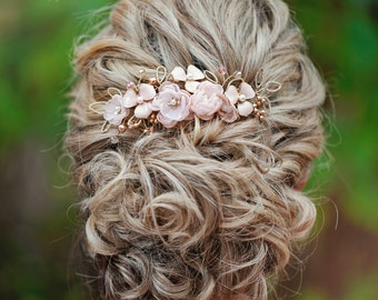 Rose gold Hair Comb hairpiece blush pink - wedding bridal hair accessories - veil comb - gold - silver option