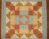Spring Summer Quilted Table Topper Green Yellow Gold Orange White Quilt Quilted Table Runner