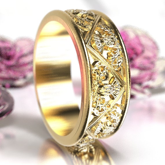 Gold Thistle Ring 10K 14K or 18K Gold Scottish Ring Unique