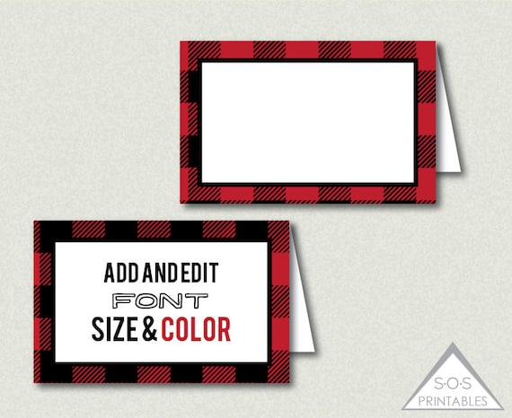 template greeting x card 11 8 1/2 plaid Cards Labels Place tent buffalo Buffet Name Cards