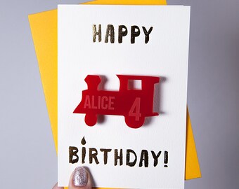Personalised Train Birthday Badge Card - Card for Train Lover - Personalised Train Badge - Age Badge Card - Birthday Greetings Card