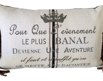 French Crown Pillow 22x14 with Feather/Down insert - Gray-Black- Purple