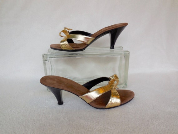 BOUDOIR Slippers/Vintage Bedroom Slippers/Gold High Heels/Mad