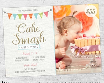 Cake Smash Mini Session Template, Cake Smash Marketing Board, Photoshop Template, Cake Smash Template, 1st Birthday - 02-MB-00-001