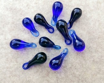 Cobalt Blue Glass Tears, Drip Ornaments, set of 10
