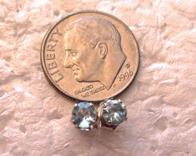 Zircon Stud Earrings, Small 4mm Round, Natural, Set in Sterling Silver E884