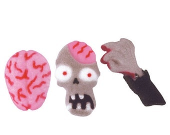 12 Zombie Attack Edible Molded Sugar - Cake / Cupcake Topper Decorations Brains Blood izombie Walking Dead Undead Walkers Halloween Biters