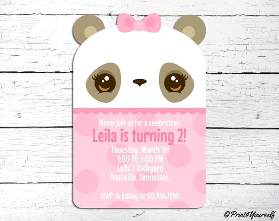 Panda Invite // Personalized Printable Pink Kawaii Panda Girl Birthday ...