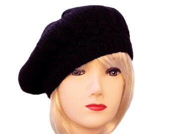 Black Beret Black Knit Hat, Womens Slouchy Beret, Black Beret Hat, Womens Wool Hats, Gifts for Her, Winter Hats by Sue Maun