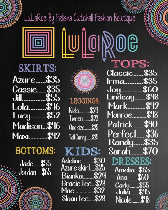 LuLaRoe Price List Poster Custom LuLaRoe by MichelleRayeDesigns