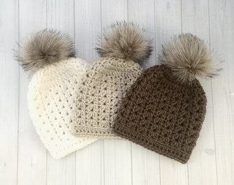 Baby Girl Hat, Baby Girl Beanie, Slouchy Baby Hat, Baby Photo Shoot, Baby Boy Hat, Knit Baby Girl Hat, Faux Fur PomPom Hat, Pom Pom Hat