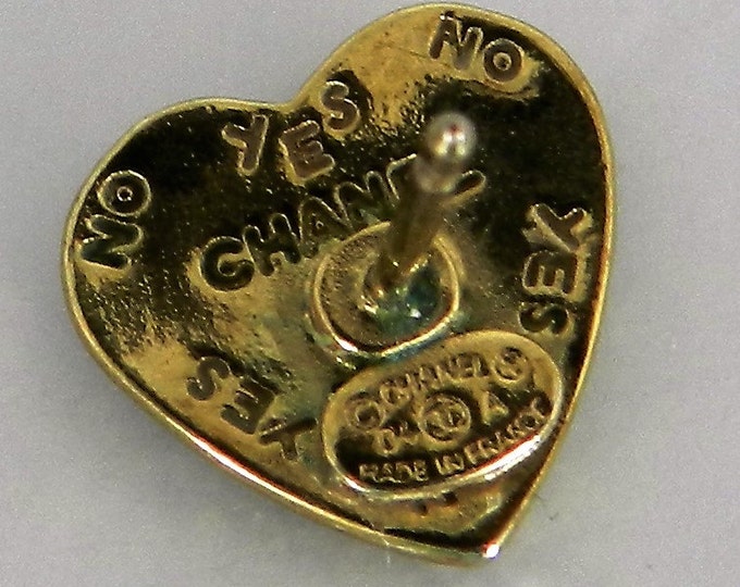 Authentic Coco Chanel SINGLE Earring, Chanel Yes No Heart Stud Earring, Designer Fashion, High End, Rare Chanel, 90s Vintage Jewelry