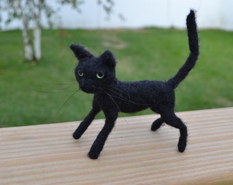Needle Felted Cat, Black Cat, Felted Collectible