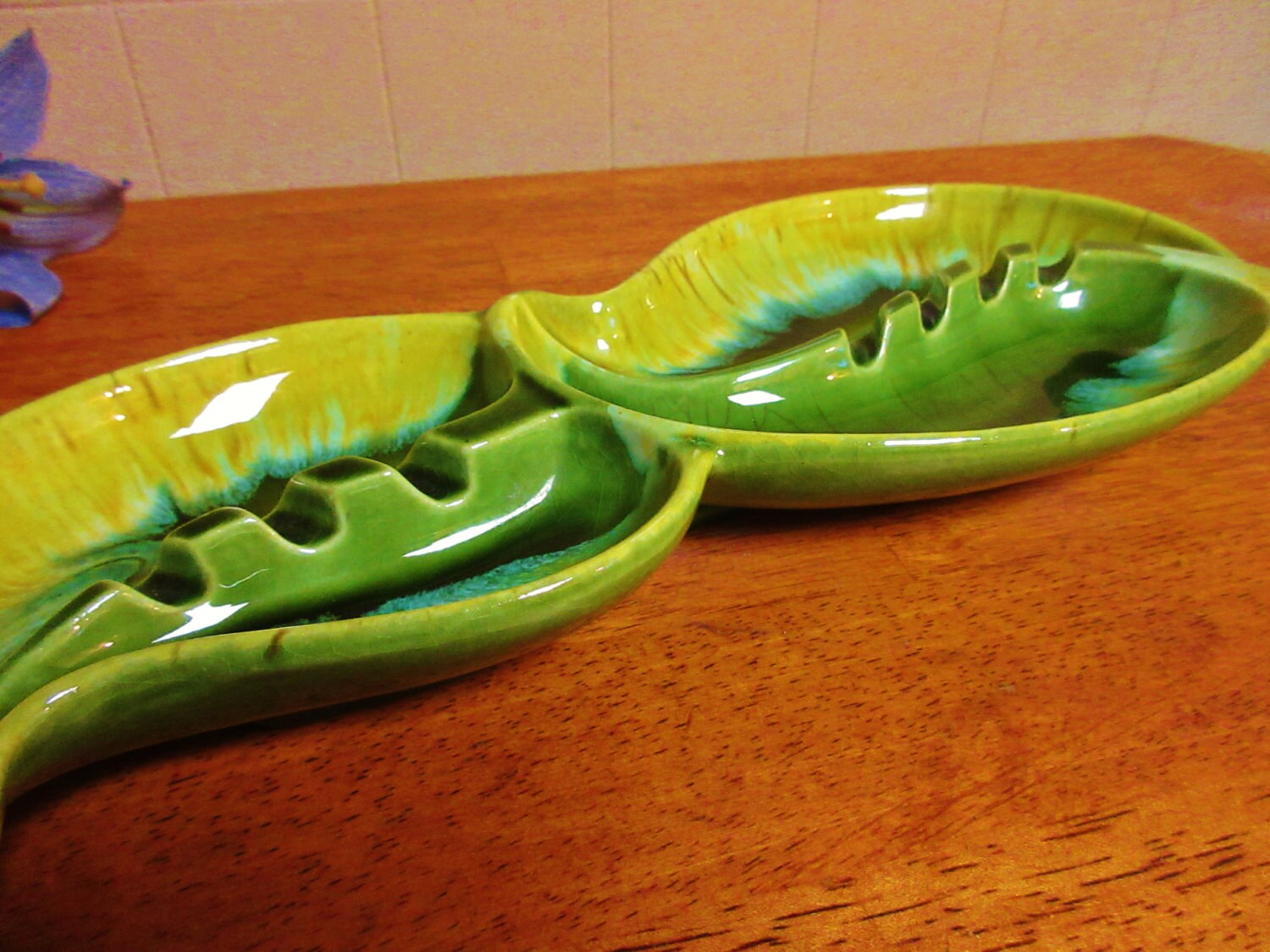 Haeger Pottery Green Swirl Glazed Ashtray American Pottery