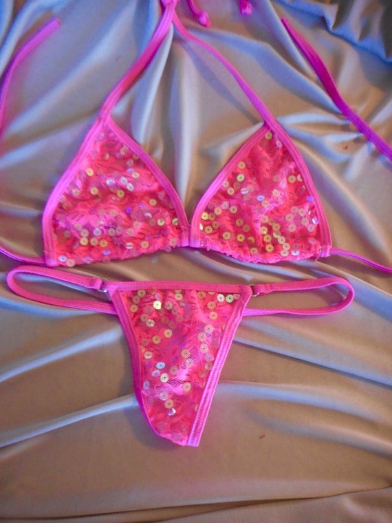neon pink lace sequin bikini pink lace lingerie g string