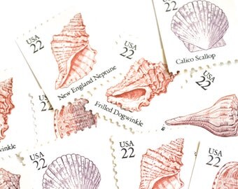 Vintage Seashell Stamps // 22 Cent Nautical Sea Shell Postage Stamps // Ocean Beach Postage Stamps