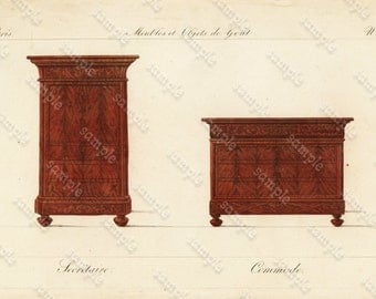 Original Antique Hand Colored Engraving Furniture from Collection de Meubles et Objets de Goût by Pierre de La Mésangère (1761-1831)