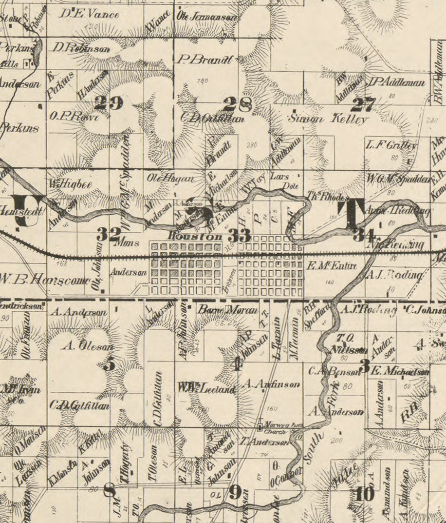 Houston County Minnesota 1871 Old Wall Map Reprint with