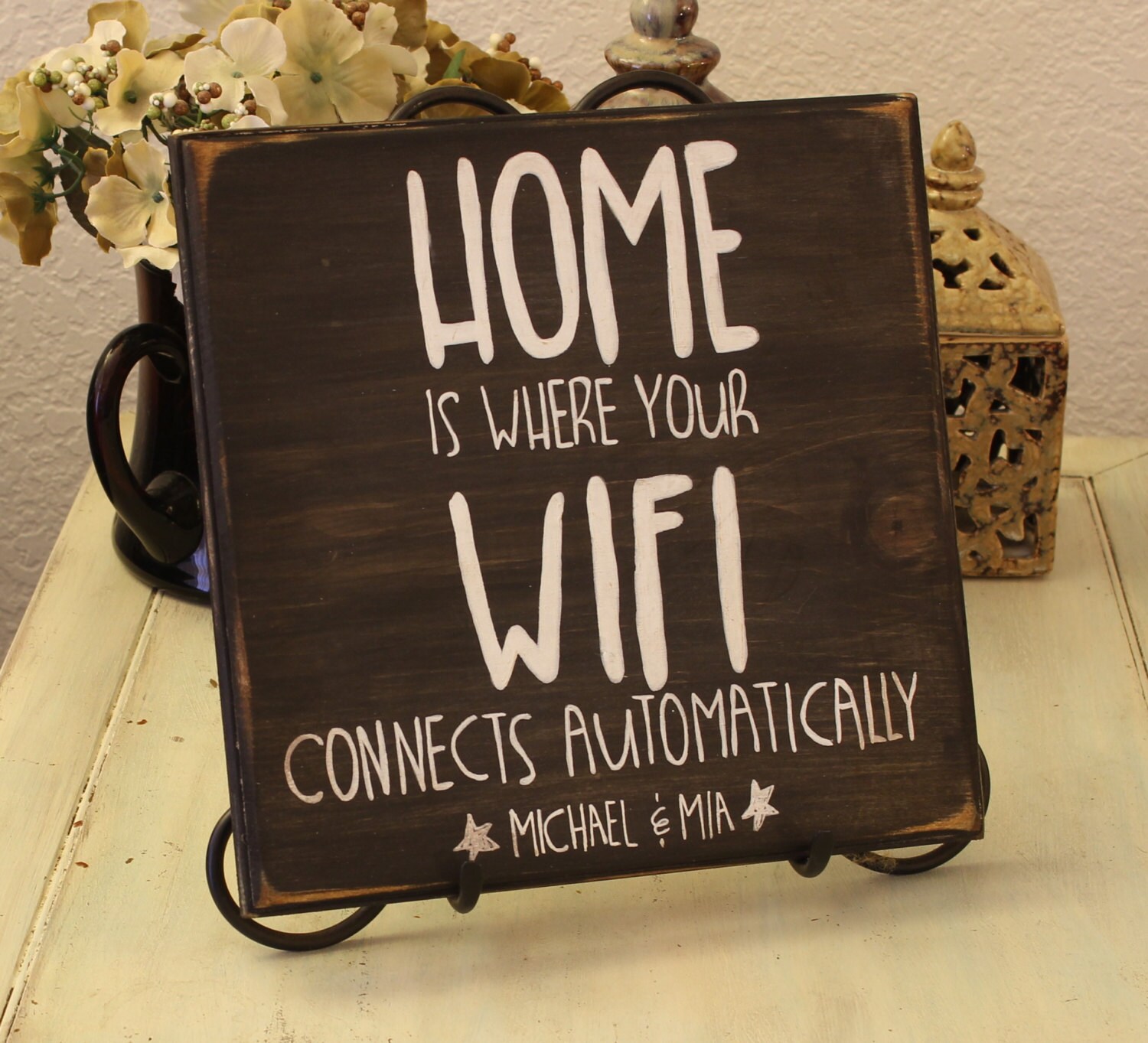 Home Is Where Wifi Connects Sign Wooden Sign Housewarming