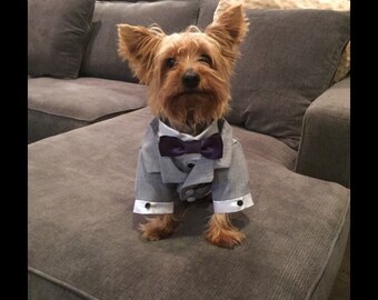 Gray Dog Tuxedo and Satin Shirt /Custom bow tie colors available