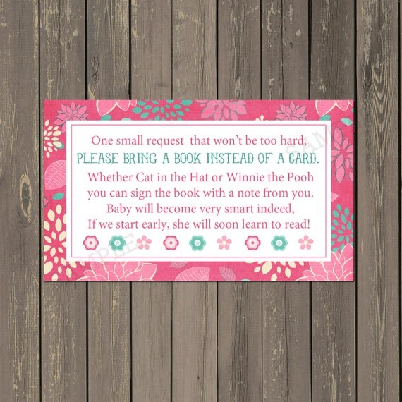 Book Request Card, Baby Shower Book Request Insert, Books for Baby, Pink and Teal Floral Book Card, Baby Girl Shower, INSTANT DOWNLOAD Il_570xn