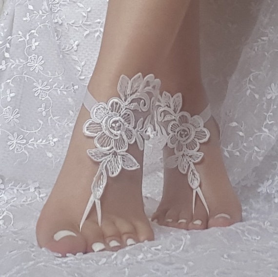 Free ship white flower wedding barefoot sandals wedding shoe prom party steampunk bangle beach anklets bangles bridal bride