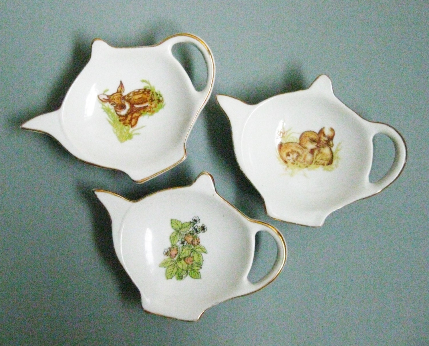 Porcelain Tea Bag Holders 3 Teapot Shape Vintage Teabag Caddy