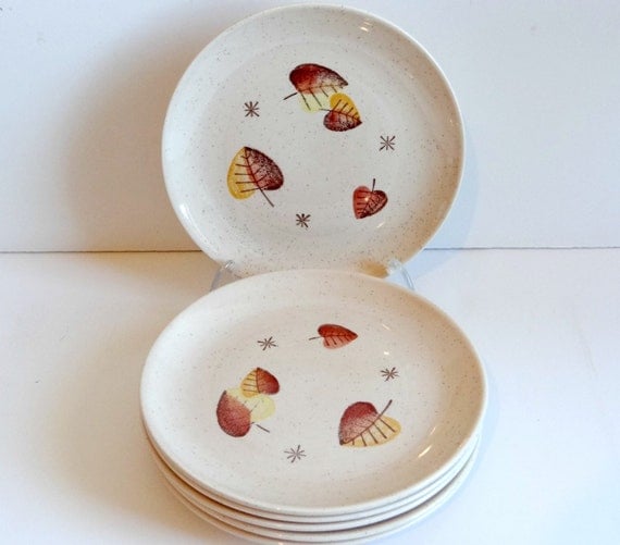 Vintage Metlox Vernon Ware "Sherwood" Autumn 6 Dessert/Salad Plates Dinnerware Set, Mid Century Kitchenware, Serving, Thanksgiving, Dining