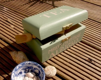 Wooden Tea box Turquoise with Quote