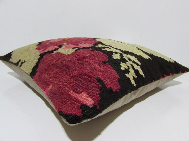 green kilim pillow 18x18 floral cushion by DECOLICKILIMPILLOWS