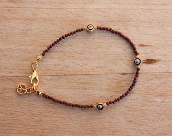 Evil Eye Bracelet, Tiny Natural Jasper&18k Gold Filled Evil Eye Friendship, Turkish Jewelry