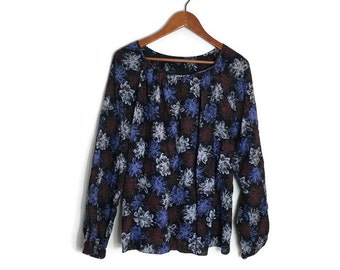 90s floral grunge top // 90s floral smock top // 90s grunge top // loose fitting black floral top // vintage tunic smock top