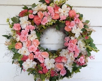Delicious Silk Floral Wreath"Candy Kisses" Year Round Wreath,Front Door Wreath, Centerpiece, Flower Wreath, Wedding Decor, Year Round Wreath