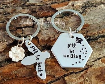 Long Distance Relationship Key Chains - Couple - His and Hers - Military - Honey Bee - I'll be back - I'll be waiting -Moving Gift - Love